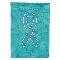 Caroline's Treasures AN1201CHF Teal Ribbon for Ovarian Cancer Awareness House Flag Large Porch Sleeve Pole Decorative Outside Yard Banner Artwork Wall Hanging, Polyester, House Size, Multicolor