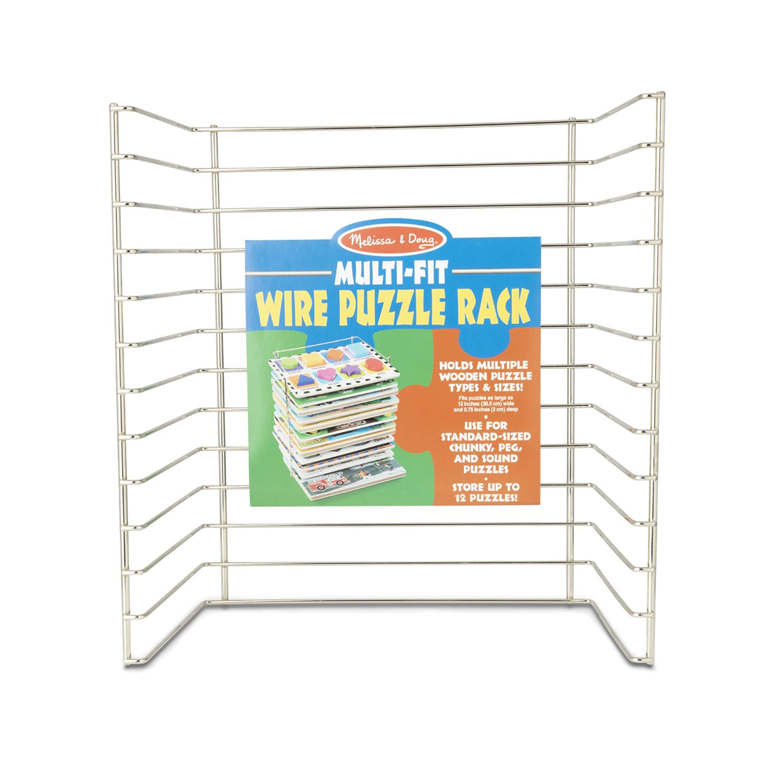 Melissa & Doug Multi-Fit Metal Wire Puzzle Rack 12 Inches Wide And 0.75 Inches Deep - Puzzle Holder Rack Storage Organizer For Kids,Silver