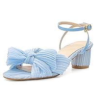 MUCCCUTE Women's Bow Knot Heeled Sandals Ankle Buckle Strap Chunky Heeled Open-toe Comfortable Wedding Party Fashion Heeled Sandals…