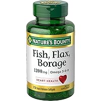 Nature's Bounty Fish, Organic Flaxseed and Borage Oils, Omega 3-6-9 and Fatty Acids, Supports Heart, Cellular and Metabolic Function, 1200 mg, 72 Softgels (packaging may vary)