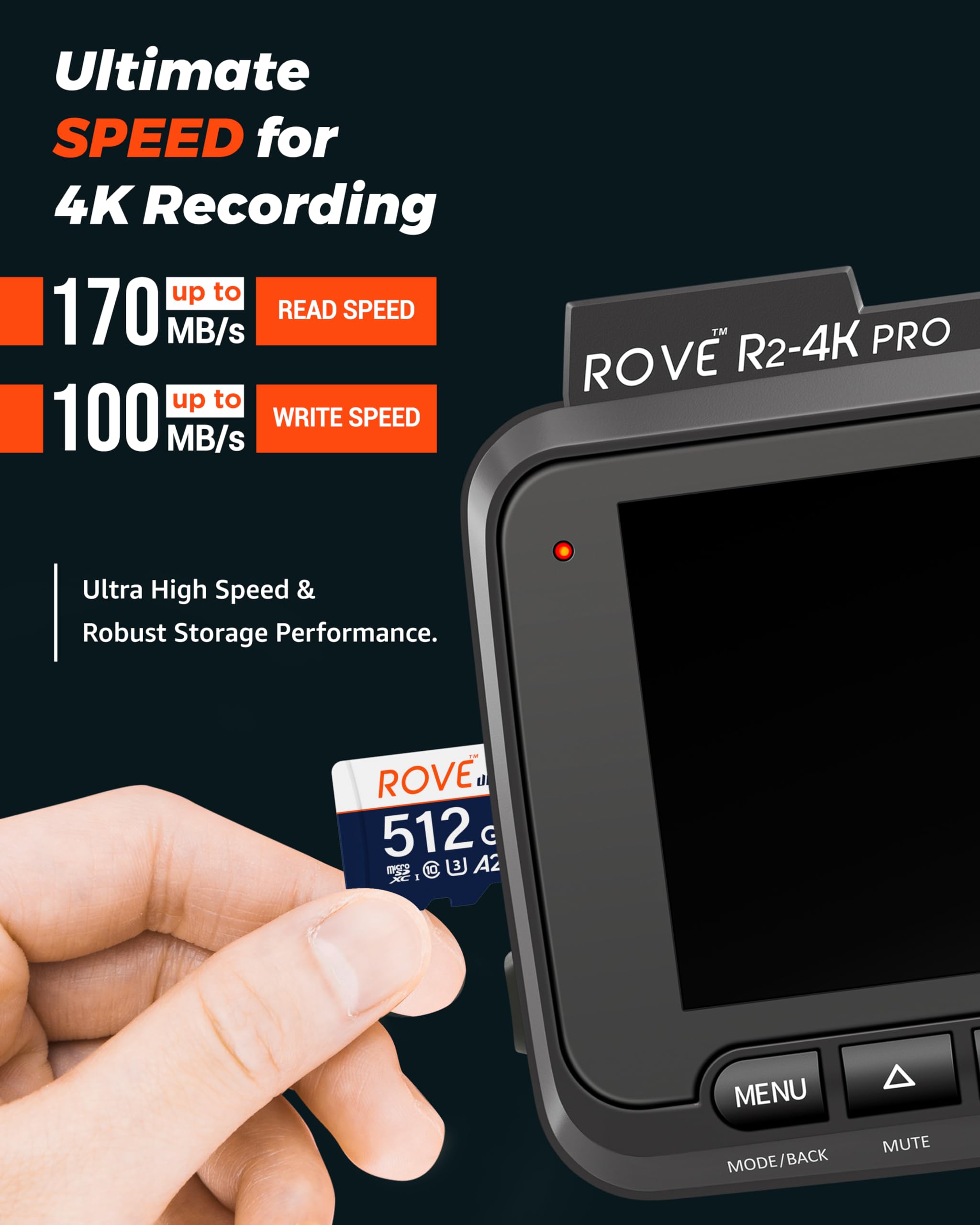 ROVE R2-4K PRO Dash Cam | 512GB Micro SD Card