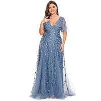 Ever-Pretty Womens Plus Size Sequin Emboridery Formal Evening Dresses with Sleeves 00736-DA
