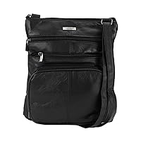 Ladies / Womens Super Soft Leather Shoulder / Cross Body Bag with Multiple Pockets (Black)