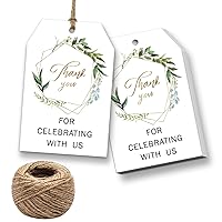 Thank You for Celebrating with Us Tags, 100Pcs Greenery Frames Thank You Gift Tags with 100 Feet Natural Jute Twine for Wedding, Birthday, Baby Shower Party Favors, Paper Gift Tags.