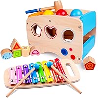 rolimate Hammering Pounding Toys Wooden Educational Toy Xylophone Shape Sorter, Birthday Gift for 1 2 Years Boy Girl Baby Toddler Kids Developmental Montessori Learning Block Toy Fine Motor (Classic)