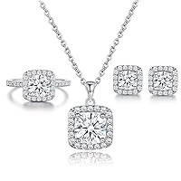 Necklace/Earrings/Ring Set for Women,18K Gold Plated Cubic Zirconia Engagement Wedding Jewelry Pack of 3