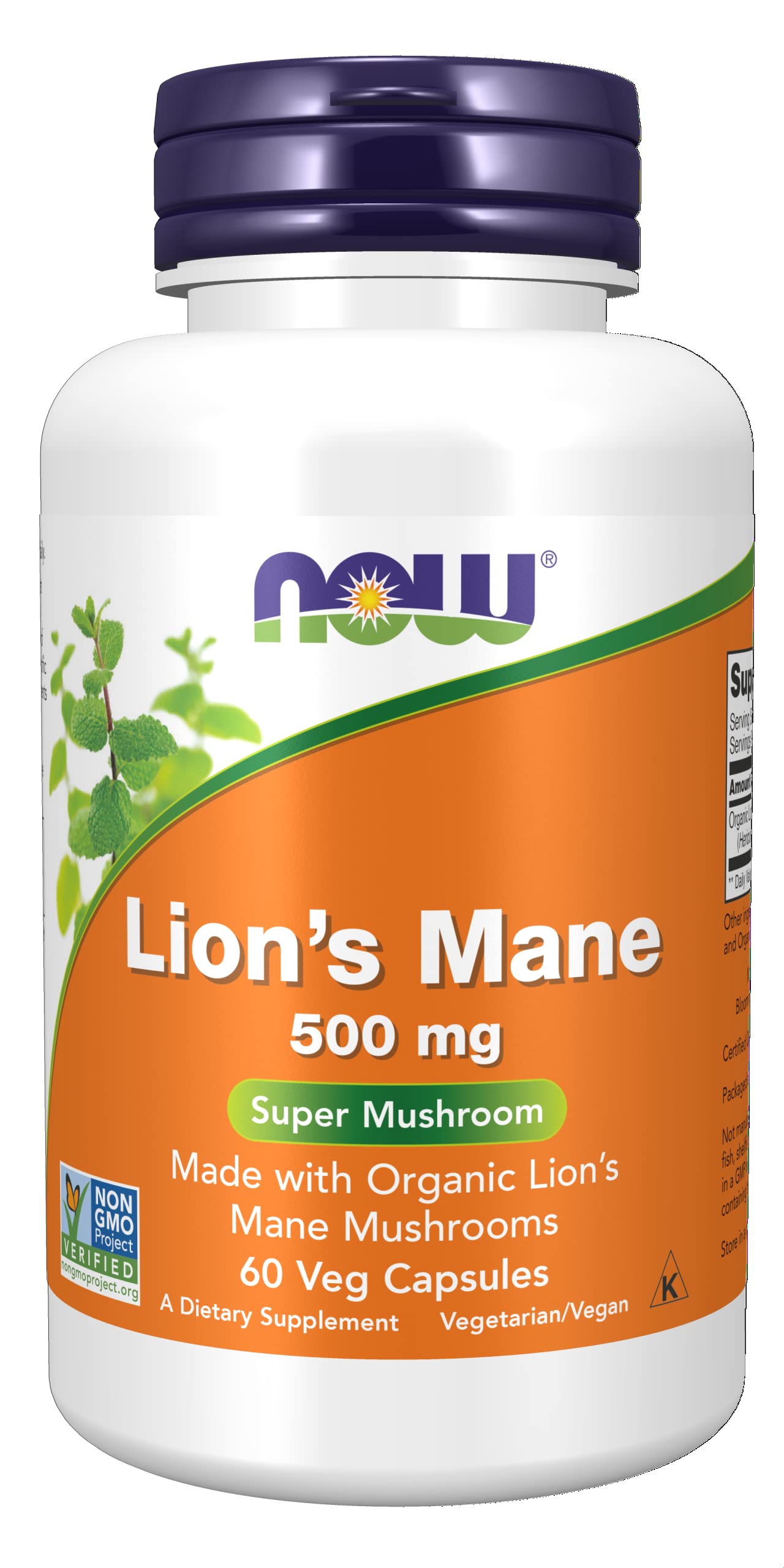 NOW Supplements, Lion's Mane 500 mg, Super Mushroom, Made with Organic Lion's Mane Mushrooms, 60 Veg Capsules