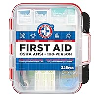 First Aid Kit Hard Red Case 326 Pieces Exceeds OSHA and ANSI Guidelines 100 People - Office, Home, Car, School, Emergency, Survival, Camping, Hunting and Sports (20HBC01015REV3)