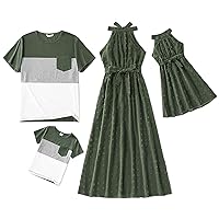 PATPAT Family Matching Outfits Mommy and Me Halter Belted Sun Dresses Multicolor