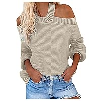 Women's Oversized Off Shoulder Pullover Tops Long Sleeve Loose Fit Waffle Knit Tops
