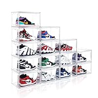 12 Pack Shoe Boxes, Clear Acrylic Stackable Plastic Sneaker Box Container, Magnetic Side Open Shoe Storage Boxes Container for With Lids Fits Up to Size 15