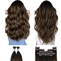 Bundles - 2 Items: YoungSee Clip in Hair Extensions Human Hair Balayage Darkest Brown with Brown 22 inch&I Tip Hair Extensions Human Hair Darkest Brown with Medium Brown Balayage 22 inch
