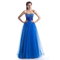 Women's Sweetheart Long Tulle Beaded Quinceanera Dress Prom Gown