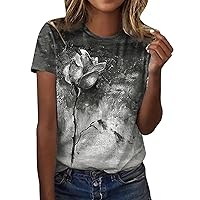 Womens Tops Dressy Casual Summer Short Sleeve Womens Summer Casual Short Sleeve Crew Neck Floral Printed Top T
