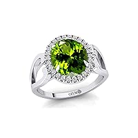 Women's Statement Ring, Red Peridot 18kt Gemstone Birthsone Ring, 8X10 OVAL Shape with 26 Diamond/Jewellery for Women, Gift for Mother/Sister/Wife