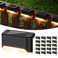 MAXvolador 20-Pack Solar Deck Lights, Waterproof LED Solar Powered Outdoor Step Light, Solar Powered Fence Stairs Lighting Black Finished, Warm White