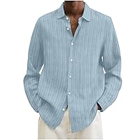 Men's 2024 Cotton Linen Long Sleeve Shirts Trendy Casual Lightweight Button Down Shirt Beach Fall Tops Blouses