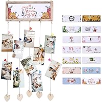 Picture Frames Collage Wall Decor, Photo Display Wood Photo Board with 30 Heart-shaped Clips, Wood Rustic Frames for Home Dorm