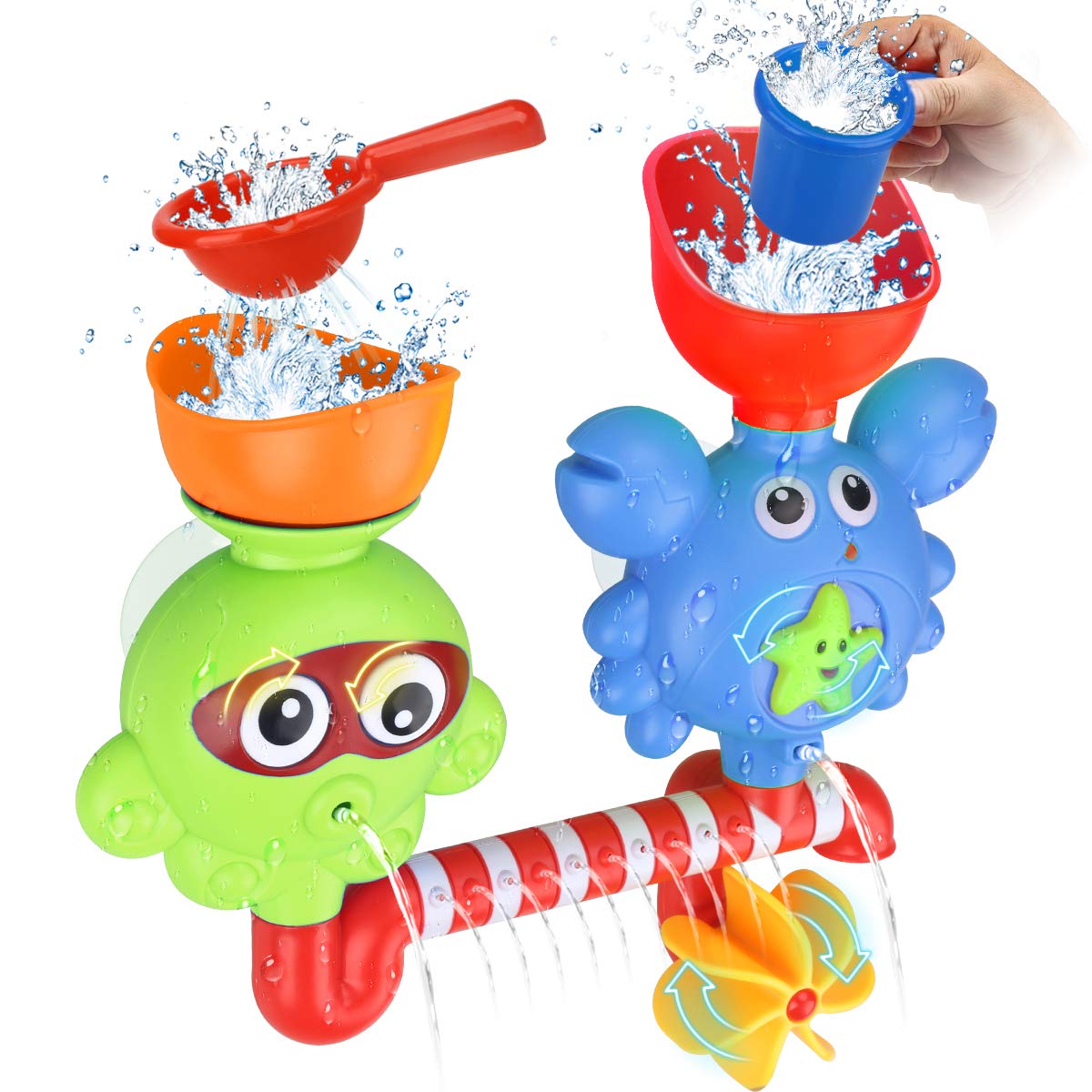 GOODLOGO Bath Toys Bathtub Toys for 1 2 3 4 Year Old Kids Toddlers Bath Wall Toy Waterfall Fill Spin and Flow Non Toxic Birthday Gift Ideas Color Box (Multicolor)