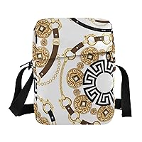 Gold Baroque Design Messenger Bag for Women Men Crossbody Shoulder Bag Cell Phone Bag Wallet Purses Man Purse Side Bag with Adjustable Strap for Travelling Hiking