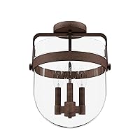 Hunter - Karloff 3-Light Textured Rust, Medium Size Flush Mount Light, Dimmable, Casual Style, Urn Shaped, for Bedrooms, Kitchens, Dining, Living Rooms - 19835