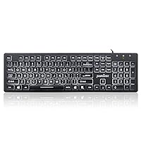 PERIBOARD-317 Wired Backlit USB Keyboard, Big Print Letter with White Illuminated LED, US English Layout,Black