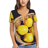Basket Lemons Women's Flowy Tops,V-Neck T-Shirts, Plus Size Blouses with Short Sleeves, Suitable for Summer,Work Wear