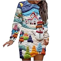 Oversized Christmas Sweatshirt Dress for Women Cute Snowman Long Sleeve Crewneck Funny 3D Print Sweater Dresses