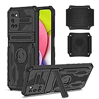 ZORSOME for Samsung Galaxy A03S Heavy Duty Shockproof Satnd Case,Sports Armband Case for Samsung Galaxy A03S,with 360° Rotatable & Detachable Wristband,Black