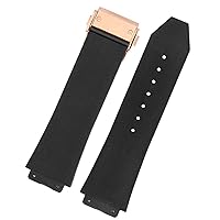 for HUBLOT Big Bang Silicone Watch Band 26mm*19mm 25mm*17mm Waterproof Watch Strap Watch Rubber Watch Bracelet (Color : Black-Rosegold, Size : 25-17mm)