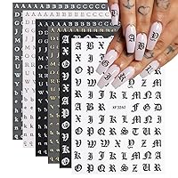 6 Sheets English Letters Nail Art Stickers Old English Nail Decals 3D Self-Adhesive Nail Supply Alphabet Nail Stickers English Font Character Design Sticker for Women Manicure Decoration Accessories