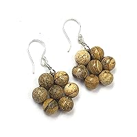 Picture Jasper Gemstone 8mm Round Beaded 925 Sterling Silver Jewelry Earring, Stylish Earring For Her, Fine Jewelry, Drop & Dangle Earring, Sterling Silver, picture jasper