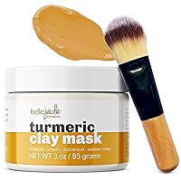 Turmeric Vitamin C Clay Face Mask & Brush for Acne, Hyperpigmentation, Dark Spots and Anti Aging - with Tumeric, Kaolin Clay, Organic Aloe Vera and Manuka Honey