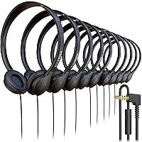 Wired On-Ear Leather Headphones with Microphone and 3.5mm Connector, Bulk Wholesale, 100 Pack, Black Color