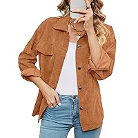 Women's Corduroy Shirts Long Sleeve Button Down Tops Shacket Jackets Boyfriend Casual Loose Blouses