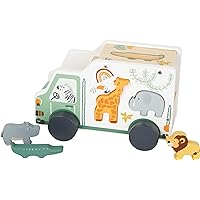 Safari Truck Shape Sorter by Small Foot – 2-in-1 Wooden Car & Puzzle - 6 Piece Sorting Game with Jungle Animals – Playset Teaches Concentration & Motor Skills – Ages 12+ Months