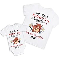callie Personalized Mommy and Me Matching Shirt Outfits, Our First Mother's Day Mama and Baby Set, New Mom Gift