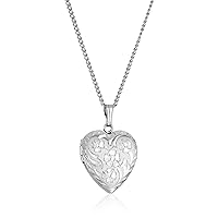 Amazon Essentials 14k Engraved Flowers Heart Locket Necklace, 18