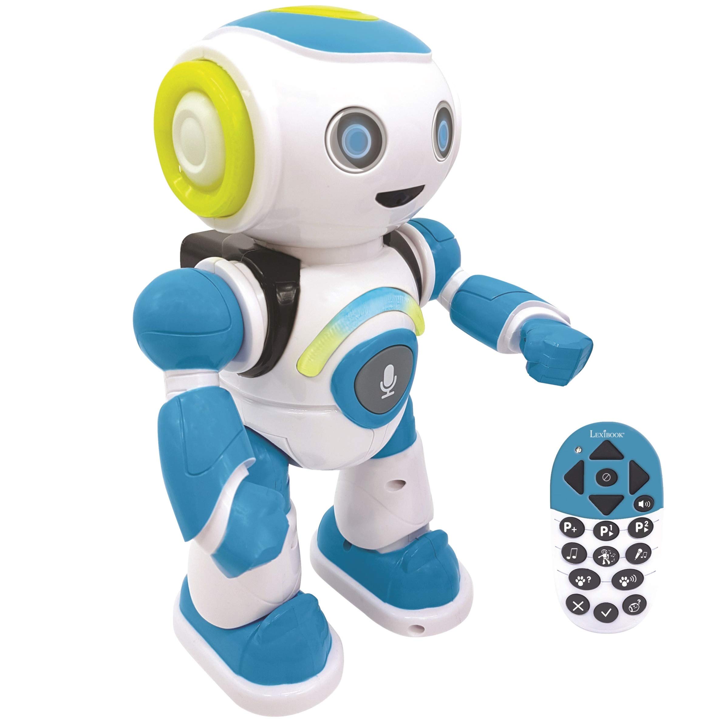 Lexibook - Powerman Jr. Smart Interactive Toy That Reads in The Mind Toy for Kids Dancing Plays Music Animal Quiz STEM Programmable Remote Control Boy Robot Junior Green/Blue - ROB20EN