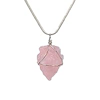 ~ Buy Any 2 Get 1 FREE ~ Genuine Premium Quality Healing Wire Wrapped Arrowhead Gemstone Pendant Necklace - Amethyst, Clear quartz, Rose quartz (Rose Quartz)
