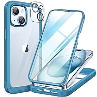 Miracase Glass Series Designed for iPhone 15 Plus Case 6.7',Full-Body Military Drop Proof 15 Plus Phone Case Cover with Built-in 9H Tempered Glass Screen Protector,Blue