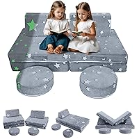 MeMoreCool Kids Couch Glow Sofa Modular Toddler Couch for Playroom, 8-Piece Fold Out Baby Couch Play Set, Children Convertible Sofa Foam Couch
