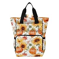 Autumn Fall Sunflowers Pumpkins Diaper Bag Backpack for Baby Boy Girl Large Capacity Baby Changing Totes with Three Pockets Multifunction Travel Back Pack for Travelling Picnicking