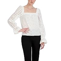 BCBGMAXAZRIA Women's Relaxed Long Sleeve Square Neck Back Tie Blouse