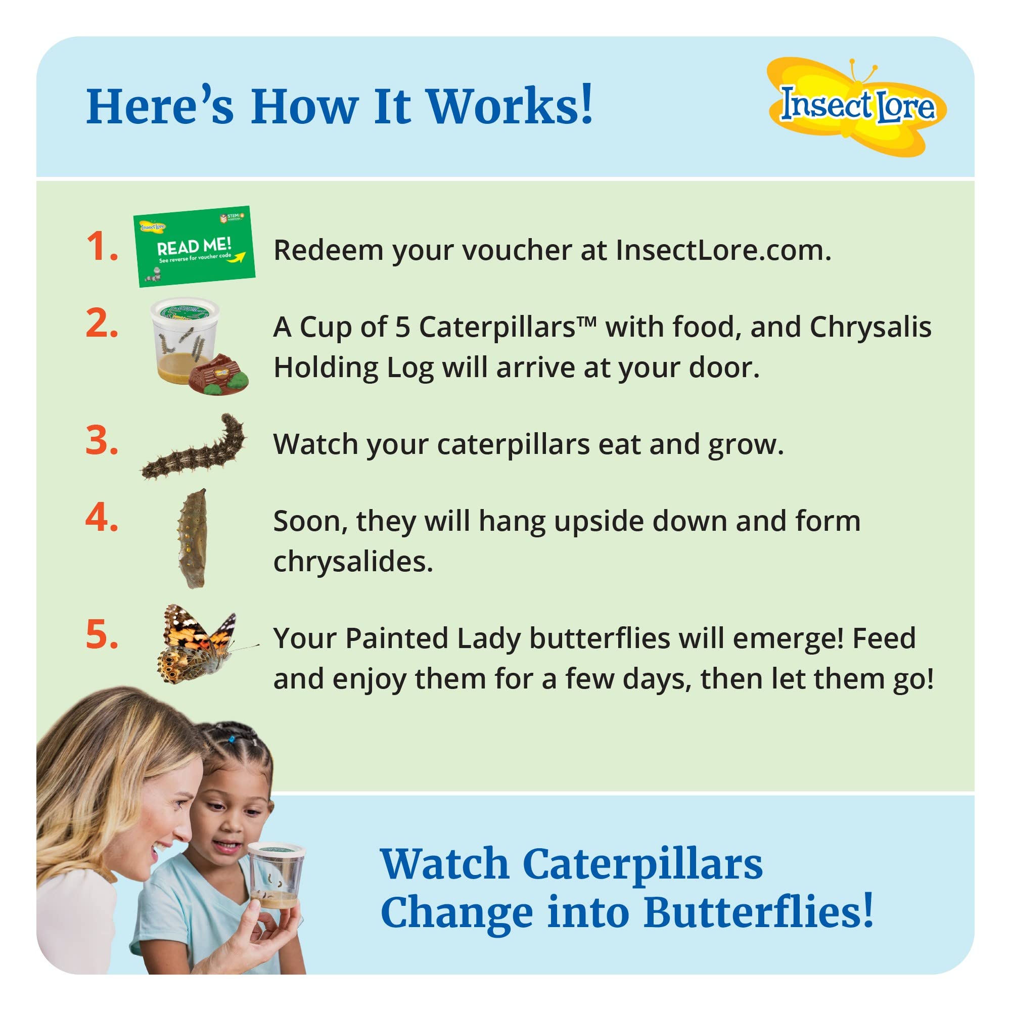 Insect Lore - Butterfly Growing Kit - Butterfly Habitat Kit with Voucher to Redeem 5 Caterpillars, STEM Journal, Butterfly Feeder & More – Life Science & STEM Education – Butterfly Science Kit