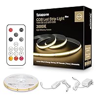 White COB Led Strip Lights Max with RF Remote, 16.4ft 3000K Dimmable Ultra Bright Warm White COB Light Strip, Adhesive Indoor COB Led Lights for Living Room, Shelf, Cabinet (Max Version)