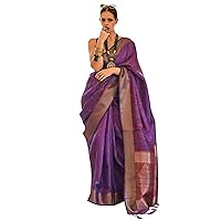 Womens Woven Design Organza Saree With Unstitched Blouse Piece