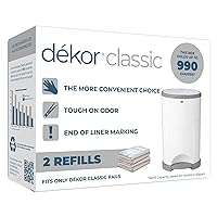 Diaper Dekor Classic Diaper Pail Refills | 2 Count | Most Economical Refill System | Quick & Easy to Replace | No Preset Bag Size Use Only What You Need | Exclusive End-of-Liner Marking, Multicolor
