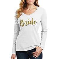 Threadrock Women's Bride Gold Script Long Sleeve V-Neck T-Shirt