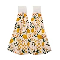 Summer Pineapple Tropical Hanging Kitchen Towel with Loop 2 Pack Microfiber Soft Decorative Dish Towel for Bathroom Washcloth Absorbent Tie Towel